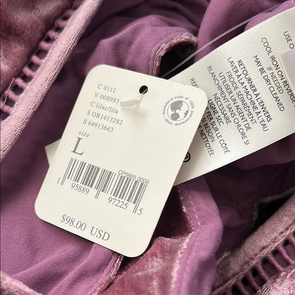 Free People, Women’s Size Large Lilac Velvet Lillian Lace Up Tank - Picture 10 of 10